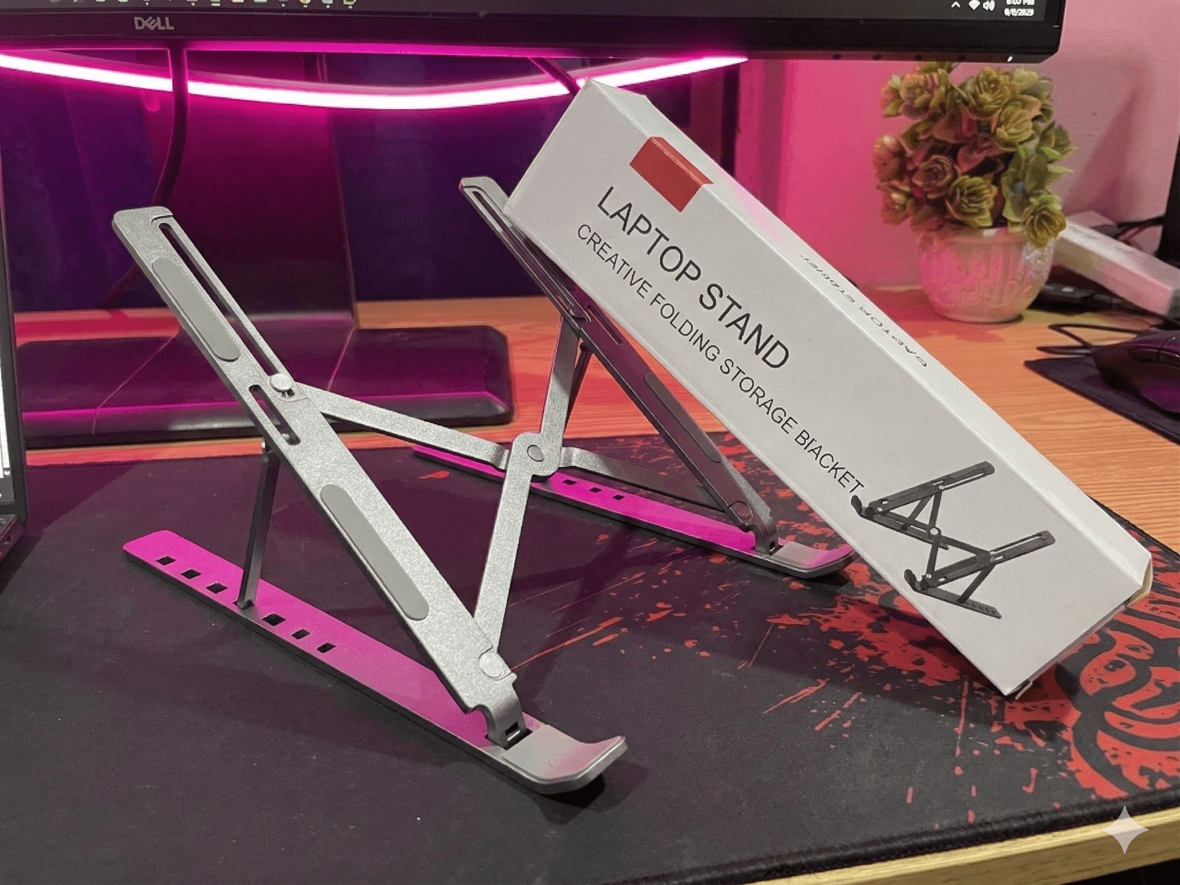 adjustable laptop stand — foldable aluminum, 6 angles, anti slip, portable | free delivery